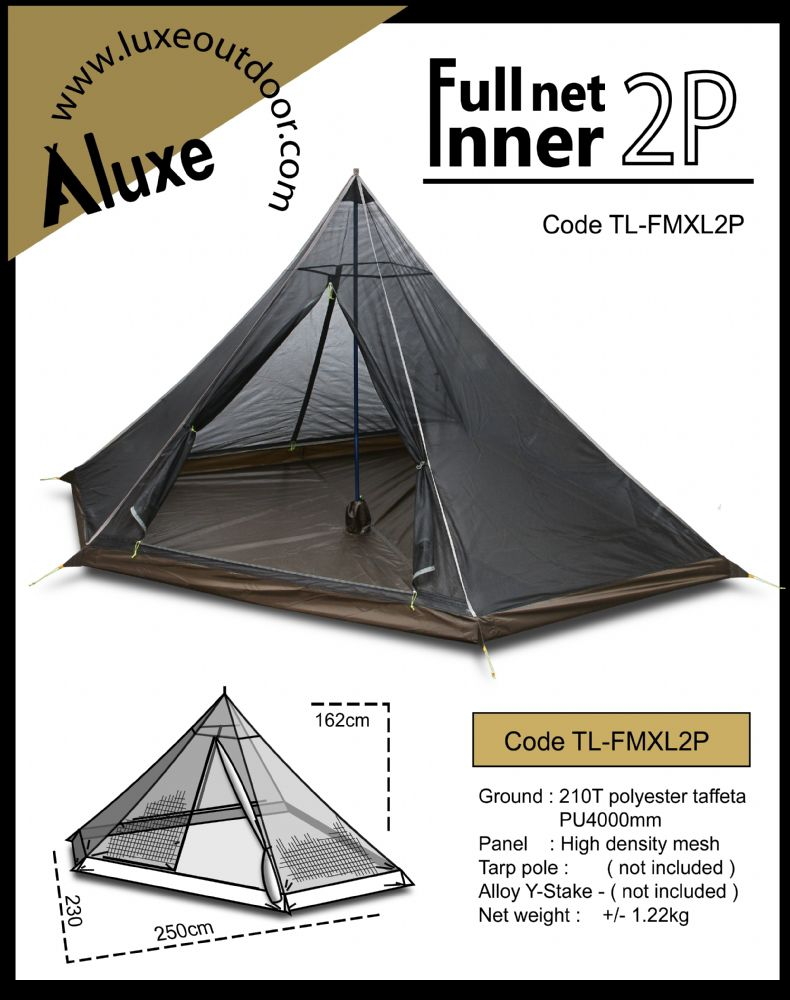 中型モノポール テント用 フルサイズ メッシュインナー、ミニピークXLに
